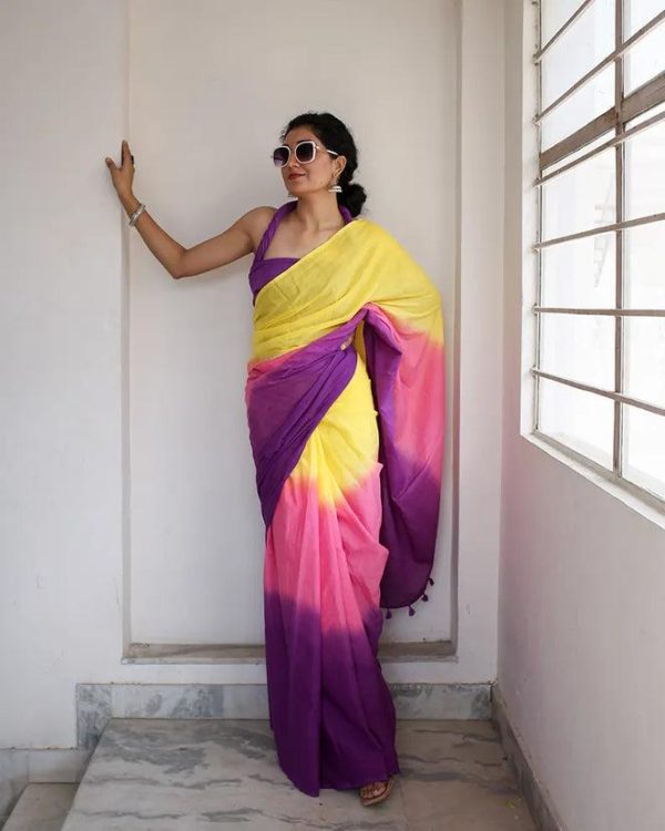 Linen cotton dual shade saree