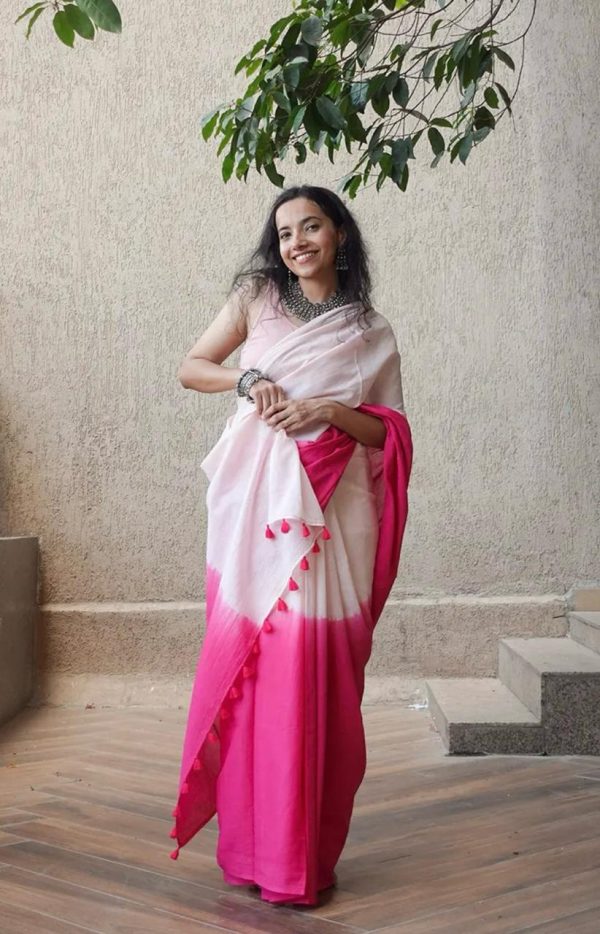 Linen cotton dual shade saree - Image 2