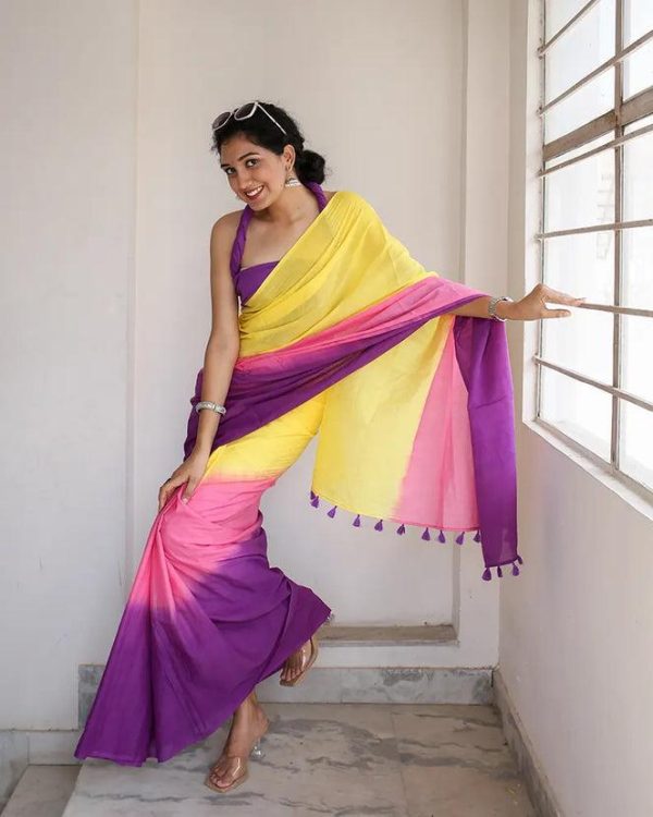Linen cotton dual shade saree - Image 2