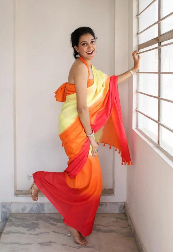 Linen cotton dual shade saree - Image 2