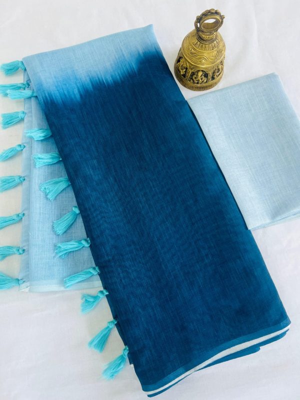 Linen cotton dual shade saree - Image 2