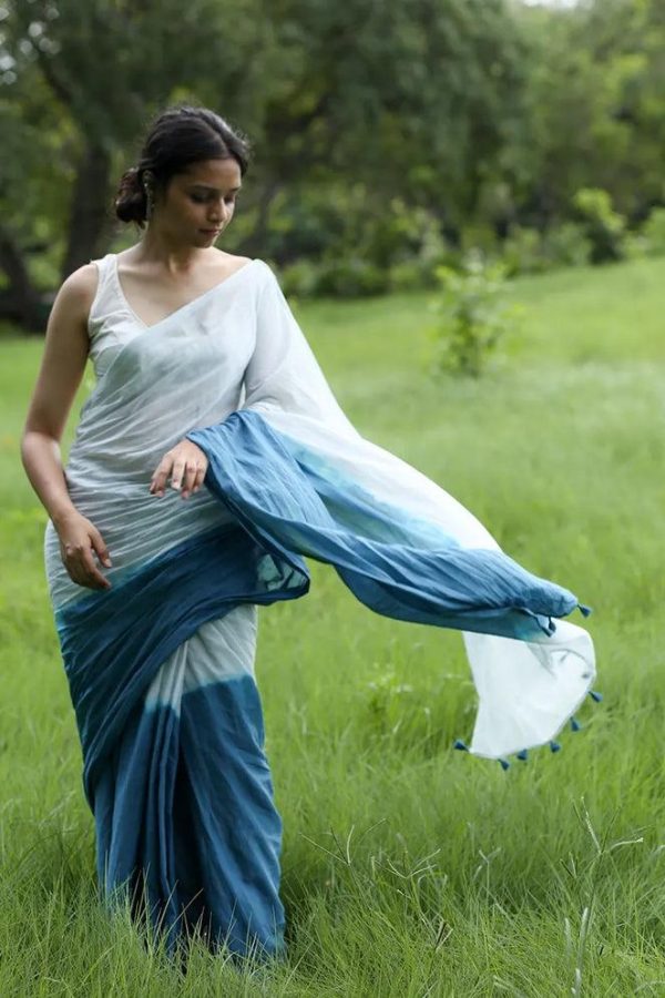 Linen cotton dual shade saree