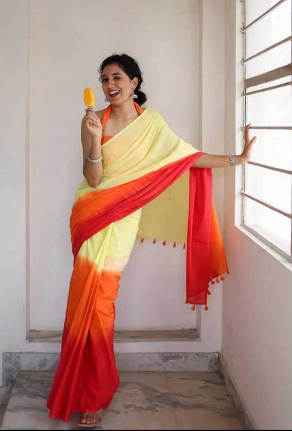 Linen cotton dual shade saree