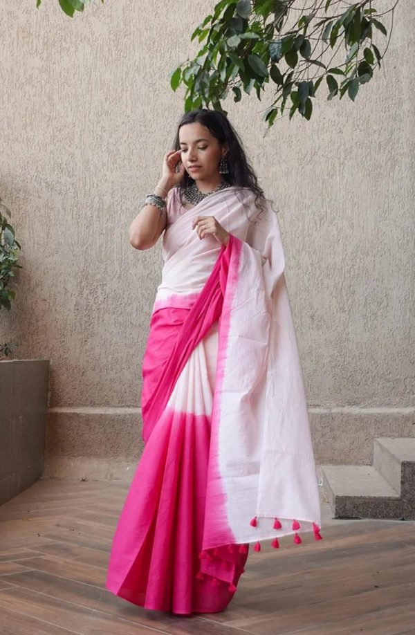 Linen cotton dual shade saree